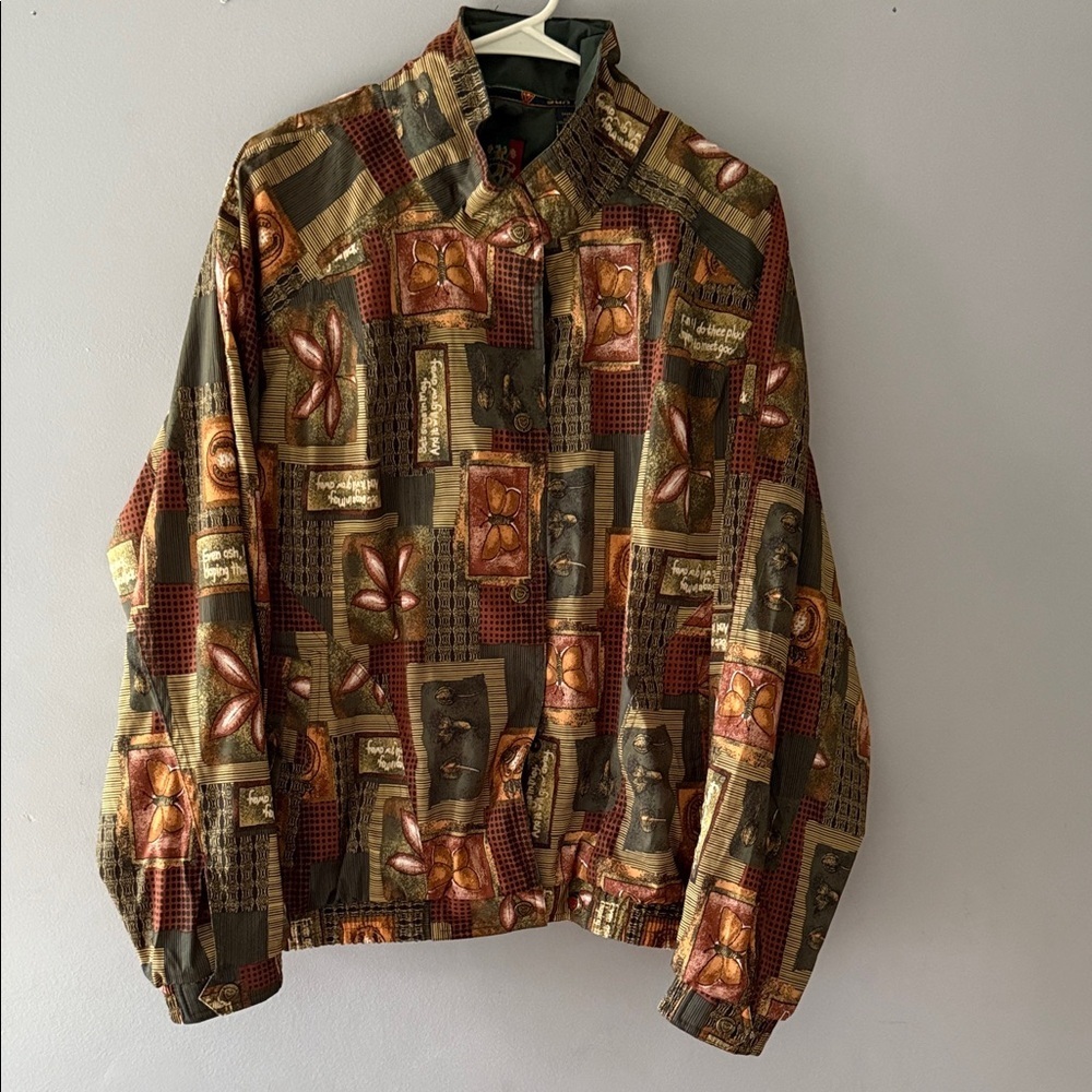 SUNICE GOLF JACKET WOMEN’S M PULLOVER WINDBREAKER NATURE PATTERN SNAP BUTTON